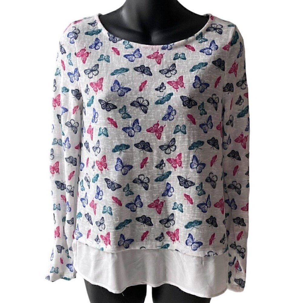 Springfield Butterflies Print Colorful Long Sleeve Knit Top Women’s S